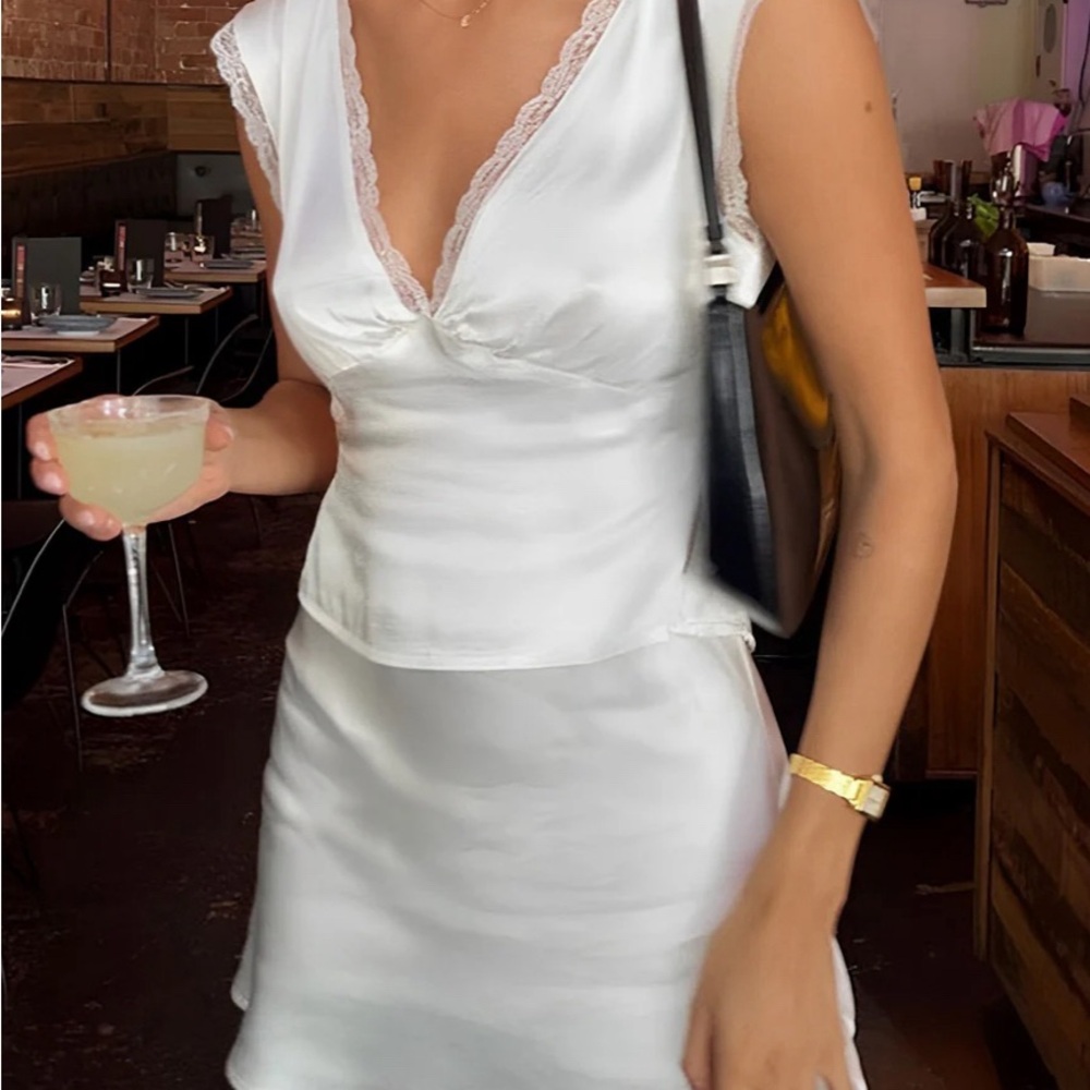 Lace Trim Satin Skirt Set NWT